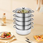 Steamer Pot Stainless Steel 5 Tier 26cm Sockable Cooking Pot +Glass Lid Meat Fish Vegetable Egg Buns Dumpling Pancake and Bread Cooker Steam Pot Kitchen