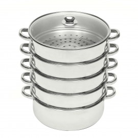 Steamer Pot Stainless Steel 5 Tier 26cm Sockable Cooking Pot +Glass Lid Meat Fish Vegetable Egg Buns Dumpling Pancake and Bread Cooker Steam Pot Kitchen