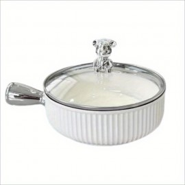 Silver Handle Striped Ceramic Bowl with Lid Stylish and Functional Storage Solution, Durable and Elegant Design, Ideal for Home and Kitchen Use, Keeps Food Fresh