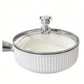 Silver Handle Striped Ceramic Bowl with Lid Stylish and Functional Storage Solution, Durable and Elegant Design, Ideal for Home and Kitchen Use, Keeps Food Fresh