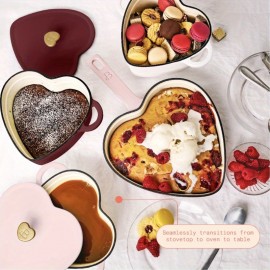 Enameled Cast Iron Heart Skillet, Pink Champagne by Drew Barrymore