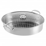 Kitchen Oval Roasting Pan 15 Inch Steel Baking Tray Lid & Rack Portable Roaster