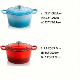 1pc 5-Quart Enamel Cast Iron Dutch Oven Pot - Heavy-Duty, Non-Stick, Heat-Resistant, Easy-Grip Silicone Handles & Mat, Perfect for Home Kitchen, Restaurant, Food Truck, Kitchen Organization, Storage, and Cooking Essentials