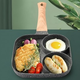 Non-Stick Aluminum Omelet Pan with Wooden Handle - 2-Hole Egg Frying Pan for Pancakes, Bacon, and Burgers - Hand Wash Only Breakfast Pan Compatible with Gas Stove and Induction Cooker - Kitchen Accessory