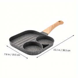 Non-Stick Aluminum Omelet Pan with Wooden Handle - 2-Hole Egg Frying Pan for Pancakes, Bacon, and Burgers - Hand Wash Only Breakfast Pan Compatible with Gas Stove and Induction Cooker - Kitchen Accessory