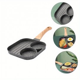 Non-Stick Aluminum Omelet Pan with Wooden Handle - 2-Hole Egg Frying Pan for Pancakes, Bacon, and Burgers - Hand Wash Only Breakfast Pan Compatible with Gas Stove and Induction Cooker - Kitchen Accessory