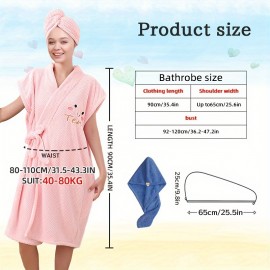 2pcs Womens Ultra-Soft Bath Skirt & Hair Cap Set - Quick-Drying, Wearable Towel Bathrobe, Adorable Solid Colors - Premium Bathroom Essentials for Daily Use