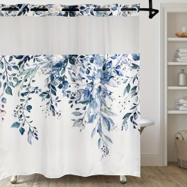 1pc Leaf Print Shower Curtain Liner - Shower Curtain Liners with Snap-in Fabric, Sheer Top Window, Waterproof Double Layer Bathtub, Easy Bathroom Accessories