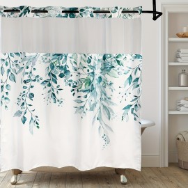 1pc Leaf Print Shower Curtain Liner - Shower Curtain Liners with Snap-in Fabric, Sheer Top Window, Waterproof Double Layer Bathtub, Easy Bathroom Accessories