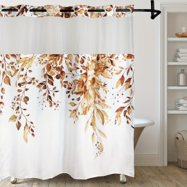 1pc Leaf Print Shower Curtain Liner - Shower Curtain Liners with Snap-in Fabric, Sheer Top Window, Waterproof Double Layer Bathtub, Easy Bathroom Accessories