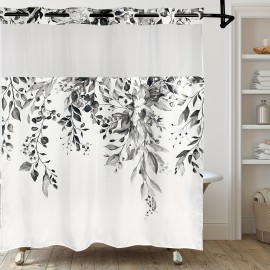 1pc Leaf Print Shower Curtain Liner - Shower Curtain Liners with Snap-in Fabric, Sheer Top Window, Waterproof Double Layer Bathtub, Easy Bathroom Accessories