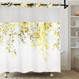 1pc Leaf Print Shower Curtain Liner - Shower Curtain Liners with Snap-in Fabric, Sheer Top Window, Waterproof Double Layer Bathtub, Easy Bathroom Accessories