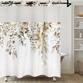 1pc Leaf Print Shower Curtain Liner - Shower Curtain Liners with Snap-in Fabric, Sheer Top Window, Waterproof Double Layer Bathtub, Easy Bathroom Accessories