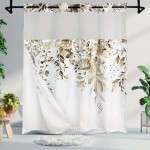 1pc Leaf Print Shower Curtain Liner - Shower Curtain Liners with Snap-in Fabric, Sheer Top Window, Waterproof Double Layer Bathtub, Easy Bathroom Accessories