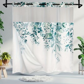 1pc Leaf Print Shower Curtain Liner - Shower Curtain Liners with Snap-in Fabric, Sheer Top Window, Waterproof Double Layer Bathtub, Easy Bathroom Accessories