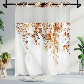 1pc Leaf Print Shower Curtain Liner - Shower Curtain Liners with Snap-in Fabric, Sheer Top Window, Waterproof Double Layer Bathtub, Easy Bathroom Accessories