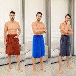 1pc Men's Wearable Bath Towel, Microfiber Bath Skirt With Pocket, Skin-friendly Soft Super Absorbent Shower Skirt, Plain Color Bath Wrap Towel For Bathroom, Bathroom Supplies, men's Sauna Kilt Spa Sauna Wrap, Bathroom Accessory