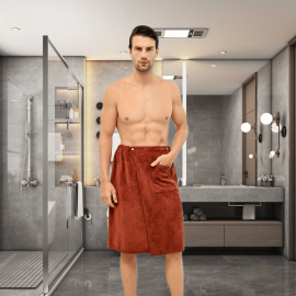 1pc Men's Wearable Bath Towel, Microfiber Bath Skirt With Pocket, Skin-friendly Soft Super Absorbent Shower Skirt, Plain Color Bath Wrap Towel For Bathroom, Bathroom Supplies, men's Sauna Kilt Spa Sauna Wrap, Bathroom Accessory