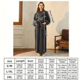 1pc Autumn And Winter Bathrobe, Soft Unisex Pajamas, Thickened Large Size Nightgown, Long Sleeves Bathrobe With Pocket, Warm Long Robe For Home, Bathroom Supplies