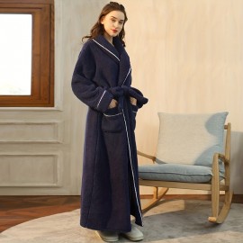 1pc Autumn And Winter Bathrobe, Soft Unisex Pajamas, Thickened Large Size Nightgown, Long Sleeves Bathrobe With Pocket, Warm Long Robe For Home, Bathroom Supplies