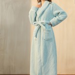 1pc Autumn And Winter Bathrobe, Soft Unisex Pajamas, Thickened Large Size Nightgown, Long Sleeves Bathrobe With Pocket, Warm Long Robe For Home, Bathroom Supplies