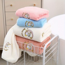 Three-piece set of moon rabbit bath towel, coral velvet towel with hooks, the fabric is soft, skin friendly and not easy to lose hair