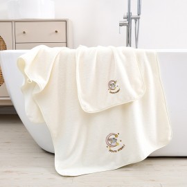 Three-piece set of moon rabbit bath towel, coral velvet towel with hooks, the fabric is soft, skin friendly and not easy to lose hair