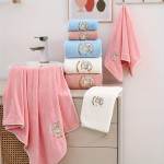 Three-piece set of moon rabbit bath towel, coral velvet towel with hooks, the fabric is soft, skin friendly and not easy to lose hair