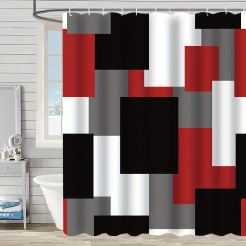 1-Piece Bold Geometric Shower Curtain - Durable Waterproof & Rustproof Hooks, Stylish Bathroom Partition, Premium Decor Accessories