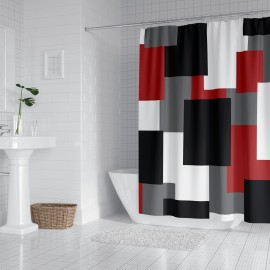 1-Piece Bold Geometric Shower Curtain - Durable Waterproof & Rustproof Hooks, Stylish Bathroom Partition, Premium Decor Accessories