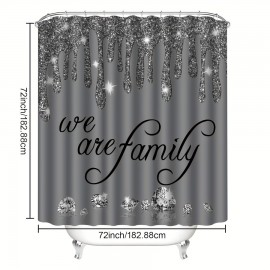 4Pcs Family Glitter Diamond Shower Curtain Sets, Grey Famliy Shower Curtain with Toilet Lid Cover and Rugs, Luxury Bling Shiny Shower Curtains for Home Bathroom Set Decor with 12 Hooks, 72 x 72 inch