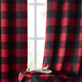 2pcs Luxurious Buffalo Check Plaid Thermal Insulated Blackout Curtains - Shower Curtains for Bedroom, Living Room - Room Darkening, Noise Reducing, Grommet Drapes for Ultimate Privacy and Comfort