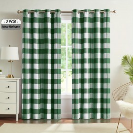 2pcs Luxurious Buffalo Check Plaid Thermal Insulated Blackout Curtains - Shower Curtains for Bedroom, Living Room - Room Darkening, Noise Reducing, Grommet Drapes for Ultimate Privacy and Comfort