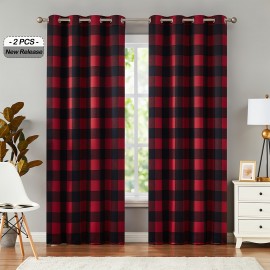 2pcs Luxurious Buffalo Check Plaid Thermal Insulated Blackout Curtains - Shower Curtains for Bedroom, Living Room - Room Darkening, Noise Reducing, Grommet Drapes for Ultimate Privacy and Comfort