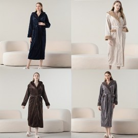 Ultra-Soft Plus Size Hooded Bathrobe - Cozy, Thickened Long Robe for Couples, Perfect for Fall & Winter, Ideal Bathroom Accessory Bath Rugs For Bathroom Bath Decor And Accessories