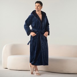 Ultra-Soft Plus Size Hooded Bathrobe - Cozy, Thickened Long Robe for Couples, Perfect for Fall & Winter, Ideal Bathroom Accessory Bath Rugs For Bathroom Bath Decor And Accessories