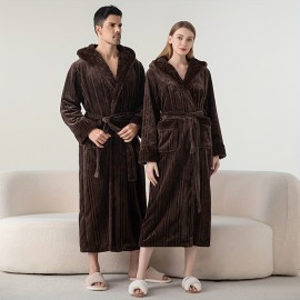 Ultra-Soft Plus Size Hooded Bathrobe - Cozy, Thickened Long Robe for Couples, Perfect for Fall & Winter, Ideal Bathroom Accessory Bath Rugs For Bathroom Bath Decor And Accessories