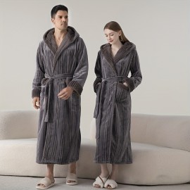 Ultra-Soft Plus Size Hooded Bathrobe - Cozy, Thickened Long Robe for Couples, Perfect for Fall & Winter, Ideal Bathroom Accessory Bath Rugs For Bathroom Bath Decor And Accessories