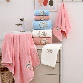 Three-piece moon rabbit bath towel set, coral velvet towel with hooks, the fabric is soft, skin friendly and not easy to lose hair