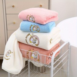 Three-piece moon rabbit bath towel set, coral velvet towel with hooks, the fabric is soft, skin friendly and not easy to lose hair