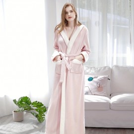 1pc Autumn And Winter Bathrobe, Soft And Skin-friendly Hooded Long Sleeve Bathrobe, Thickened Nightgown With Pocket, Warm Long Robe For Home, Bathroom Supplies