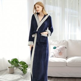 1pc Autumn And Winter Bathrobe, Soft And Skin-friendly Hooded Long Sleeve Bathrobe, Thickened Nightgown With Pocket, Warm Long Robe For Home, Bathroom Supplies