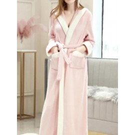 1pc Autumn And Winter Bathrobe, Soft And Skin-friendly Hooded Long Sleeve Bathrobe, Thickened Nightgown With Pocket, Warm Long Robe For Home, Bathroom Supplies