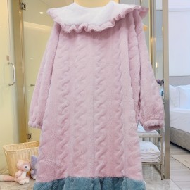 1pc Cute Flower & Bowknot Pattern Bathrobe, Thickened Textured Comfortable Robe With Pockets, Casual Long Sleeve Loungewear, Bathroom Supplies, Home Supplies