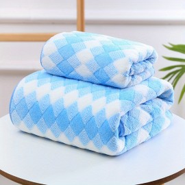 Three-color non-shedding coral fleece printed towel bath towel set absorbs water and dries hair for washing face, bathing and bathing.