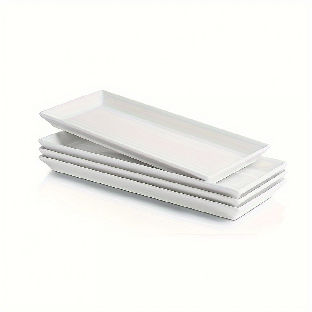 Sweese White Rectangular Plates, Ceramic Serving Plates For Parties - 11.7 Inch, Set Of 4