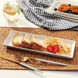 Sweese White Rectangular Plates, Ceramic Serving Plates For Parties - 11.7 Inch, Set Of 4