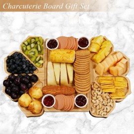 Large Bamboo Charcuterie Boards Set with Knife Set, Cheese Board Bridal Shower Anniversary Wedding Engagement Birthday Christmas Ideal for Couples, Kitchen Accessories Essentials Stuff Cheese Boards House Warming New Home Gifts for Women Mom Wife