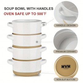 HVH Soup Bowls With Handles Microwave Safe, 24 Oz Big Soup Bowl for Soup, Cereal, Chill, Beef Stew, Ceramic Soup Bowl Set of 4, French Onion Soup Bowls Farmhouse Style