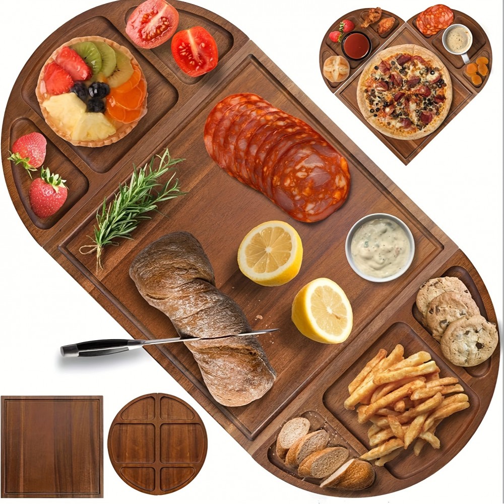 Premium Acacia Wood Serving Platter with Magnetic Design Versatile and Eco-Friendly Charcuterie and Cutting Board